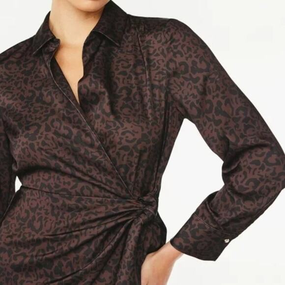NEW Scoop Wrap Side Tie Mini Dress XXL 20 Brown Leopard Print Satin NWT - Picture 2 of 8